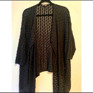J. Jill Cardigan Sweater Open Front Long Sleeves Loose Knit Sz XL Black